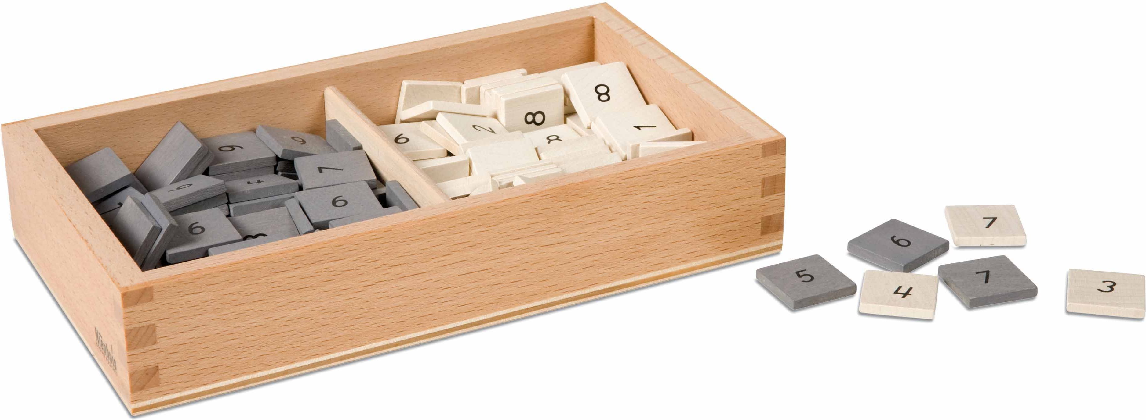 Nienhuis Montessori Box With Gray And White Number Tiles - obrázek 1
