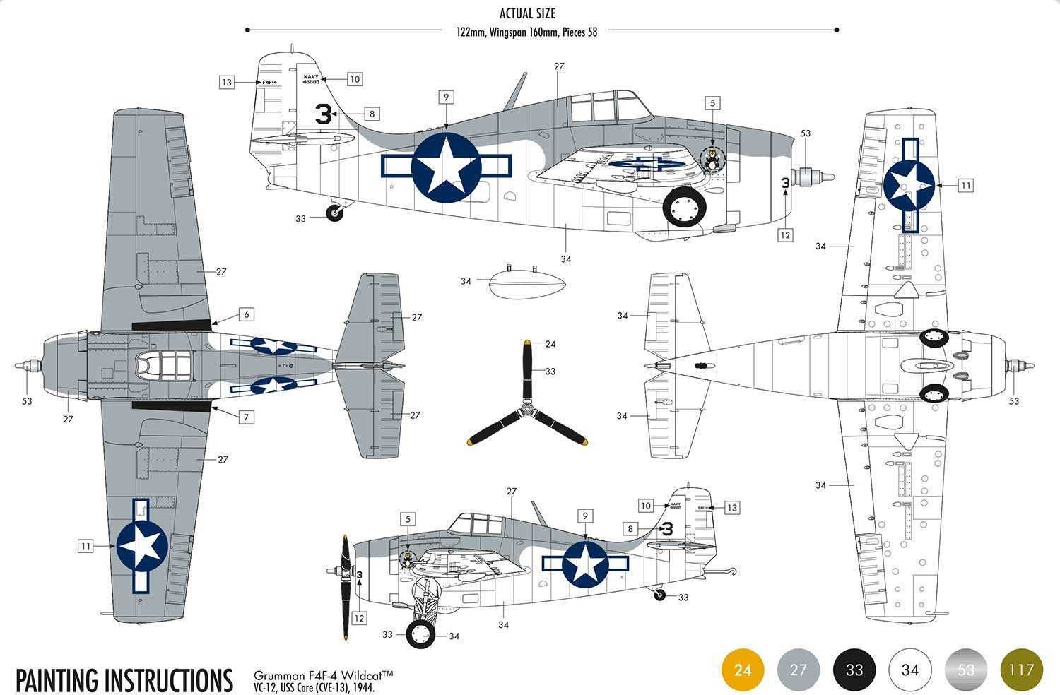 AIRFIX Starter Set letadlo A55214 - Grumman Wildcat F4F-4 (1:72 )- nová forma - obrázek 5