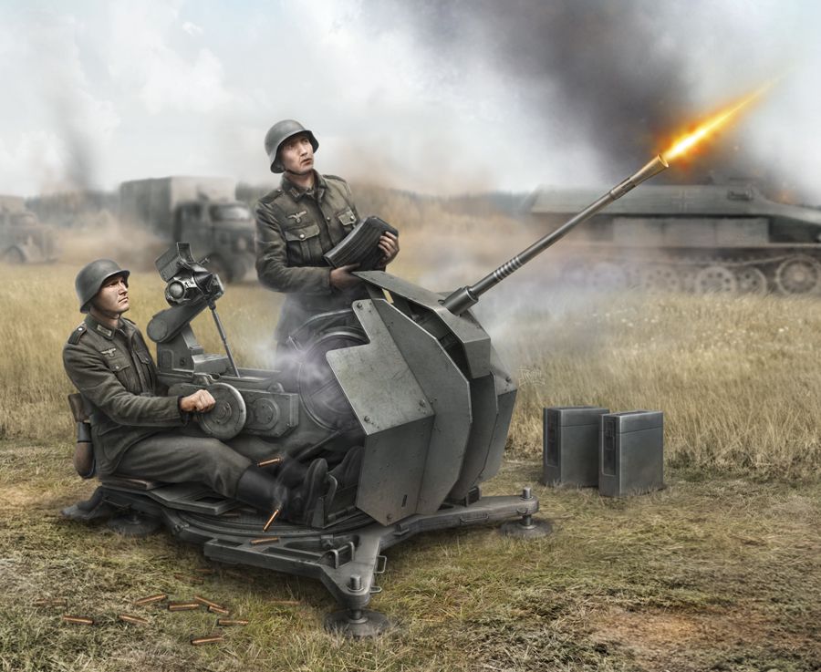 ZVEZDA Wargames (WWII) letadlo 6117 - German Anti-Aircraft Gun with Crew (1:72) - obrázek 4