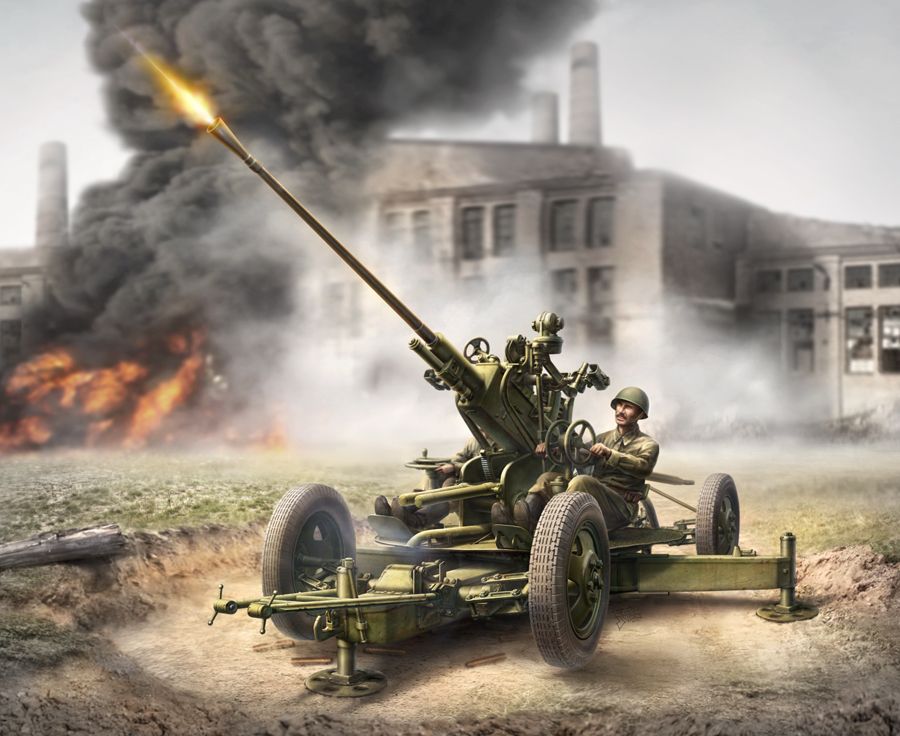 ZVEZDA Wargames (WWII) figurky 6115 - Soviet Anti-Aircraft Gun 61-K with Crew (1:72) - obrázek 2