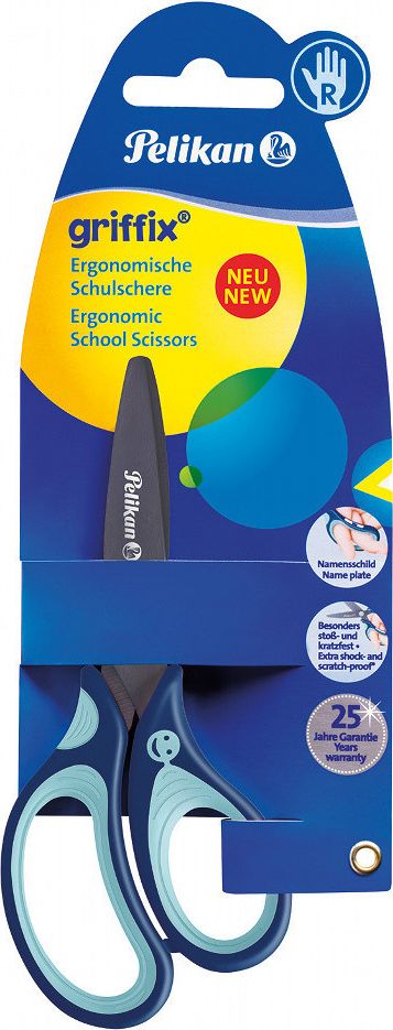Dětské ergonomické nůžky Griffix s kulatou špičkou - pro praváky, modré, na blistru - obrázek 1