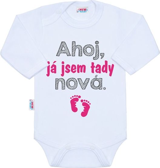 NEW BABY | S potiskem | Body s potiskem New Baby Ahoj, já jsem tady nová. | Růžová | 62 (3-6m) - obrázek 1