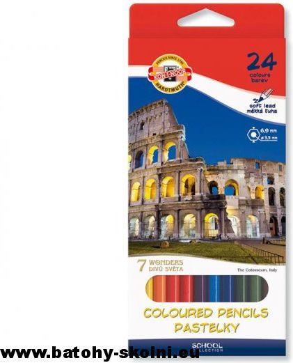 Kvalitní školní pastelky 24 barev 3654 Koh-i-noor 7 divů světa - obrázek 2