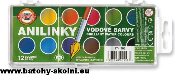 Vodové barvy Koh-i-noor 174503 - 12 barev brilantní Anilinky - obrázek 1