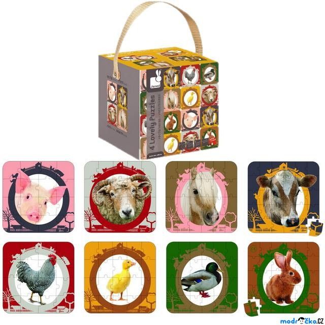 Puzzle z kartónu - Oboustranné 4v1, Farma, 90 dílků (Janod) - obrázek 1