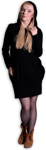 Sportovní těhotenské šaty s kapucí - černé - L/XL - obrázek 1