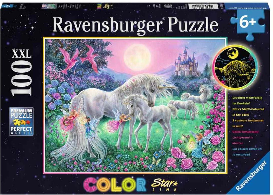 RAVENSBURGER Svítící puzzle Jednorožci za úplňku XXL 100 dílků - obrázek 1