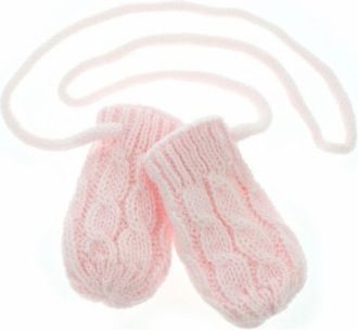 BABY NELLYS Zimní pletené kojenecké rukavičky se vzorem - sv. růžové - obrázek 1