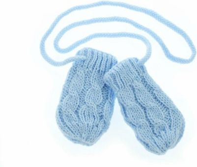 BABY NELLYS Zimní pletené kojenecké rukavičky se vzorem - sv. modré - obrázek 1