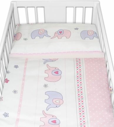 2-dílné bavlněné povlečení Baby Nellys Sloni - růžové, Velikost povlečení 135x100 - obrázek 1