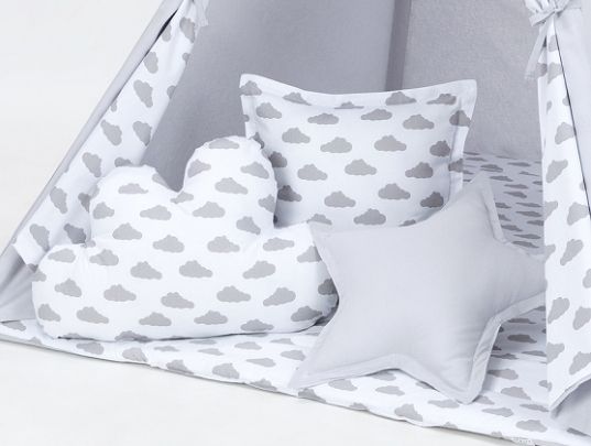 Baby Nellys Polštáře pro stan teepee, týpí - šedá/mráčky šedé na bílém - obrázek 1