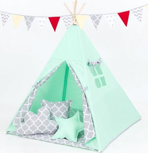 Baby Nellys Polštáře pro stan teepee, týpí - máta/maroko šedé - obrázek 2