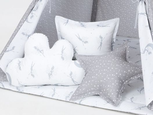 Baby Nellys Polštáře pro stan teepee, týpí - mini hvězdičky bílé na šedém / víly šedé - obrázek 1