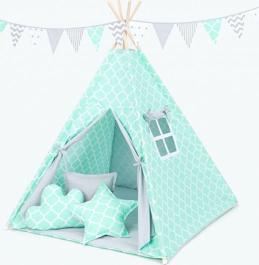 Baby Nellys Polštáře pro stan teepee, týpí - maroko máta/šedé - obrázek 2