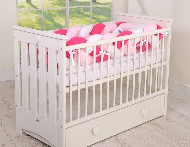 My Sweet Baby Mantinel XXL pletený do copu MAGIC LOOP okolo celé postýlky 360cm - bílá + růžová + tmavě růžová - obrázek 3