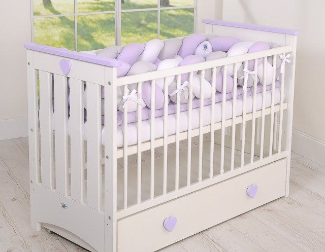 My Sweet Baby Mantinel XXL pletený do copu MAGIC LOOP okolo celé postýlky 360cm - bílá + šedá + fialová - obrázek 3