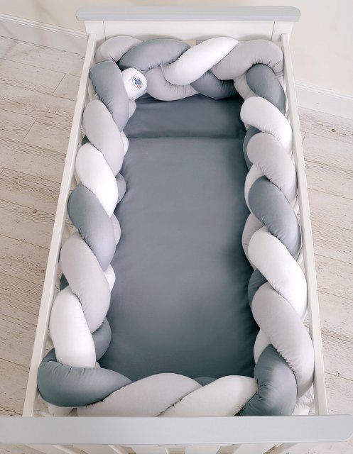 My Sweet Baby Mantinel XXL pletený do copu MAGIC LOOP do postýlky 120x60 cm bílá + šedá + antracitová - obrázek 3
