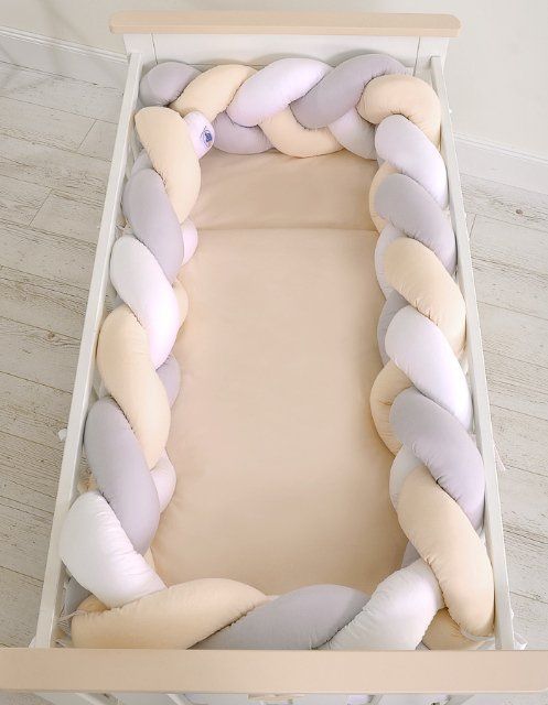 My Sweet Baby Mantinel XXL pletený do copu MAGIC LOOP do postýlky 120x60 cm bílá + šedá + béžová - obrázek 3