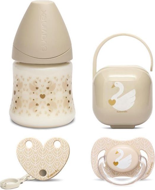 Suavinex SET LÁHEV1503P+DUDLÍK+KLIP+KRABIČKA LABUŤ - BÉŽOVÝ - obrázek 2