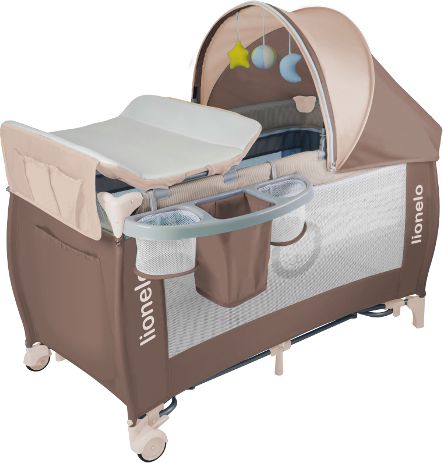 LIONELO Cestovní postýlka SVEN PLUS Brown/beige - obrázek 1