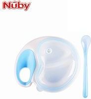 Nuby NUBY MISKA DĚLENÁ PRO SNADNÉ DRŽENÍ S VÍKEM A LŽIČKOU modrá - obrázek 2