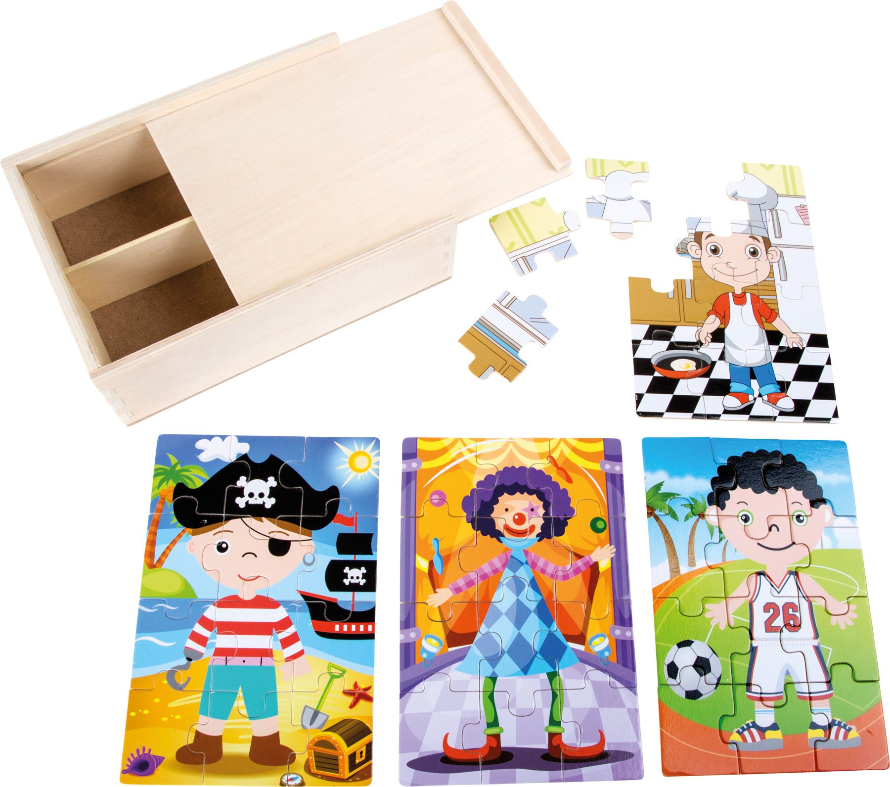 Legler Small Foot Dřevěné puzzle 4v1 v boxu pro kluky - obrázek 1