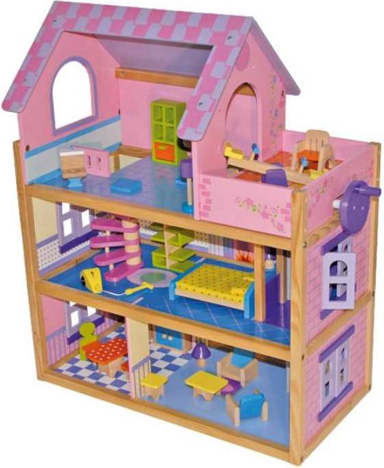 Legler Small Foot Velký dřevěný růžový domeček pro panenky - obrázek 3