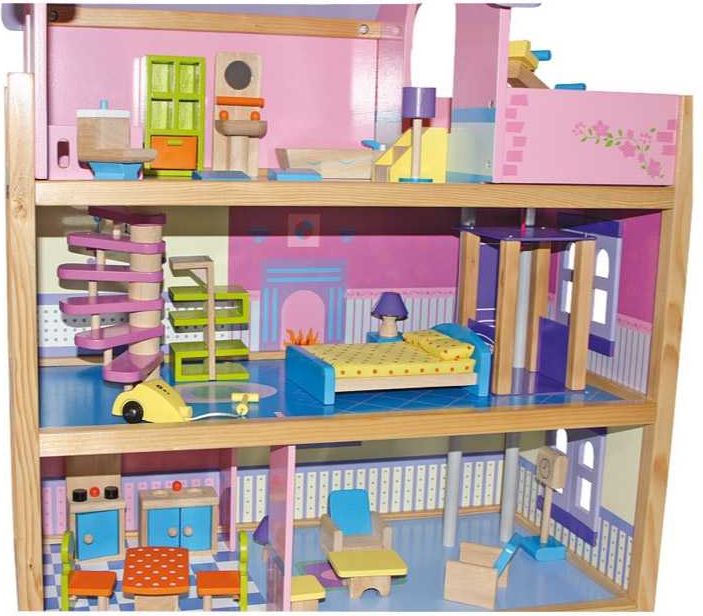 Legler Small Foot Velký dřevěný růžový domeček pro panenky - obrázek 4
