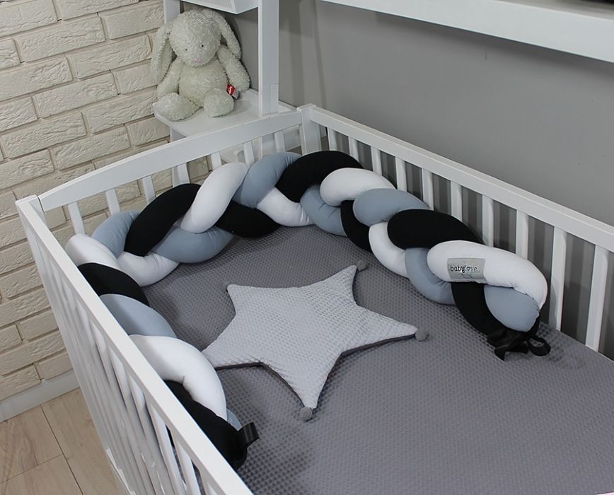 Baby Nellys  Mantinel pletený cop cca 200x18cm, - černá,šedá,bílá - obrázek 2