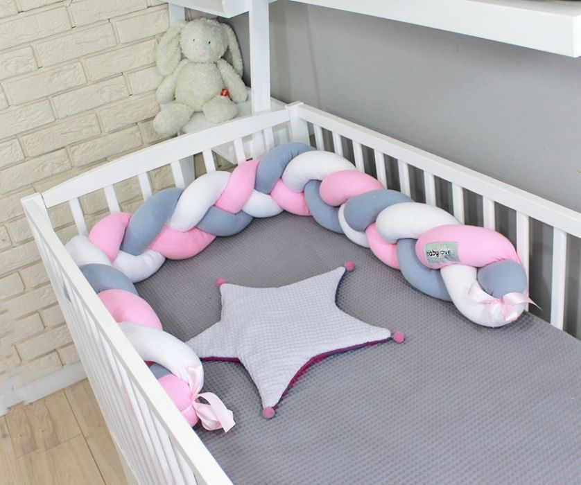Baby Nellys  Mantinel pletený cop cca 200x18cm, - šedá,růžová,bílá - obrázek 2
