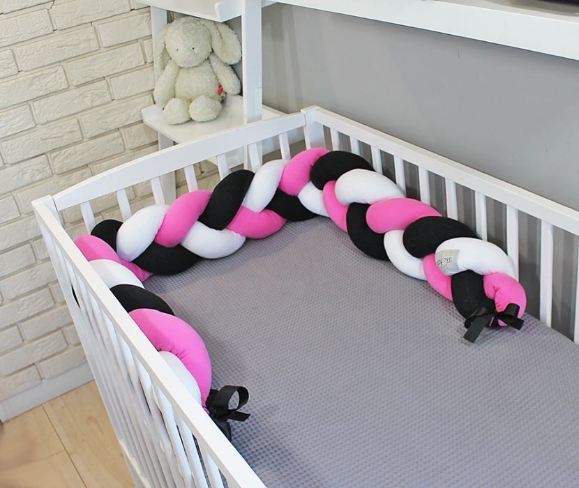 Baby Nellys  Mantinel pletený cop cca 200x18cm, - černá,růžová,bílá - obrázek 2