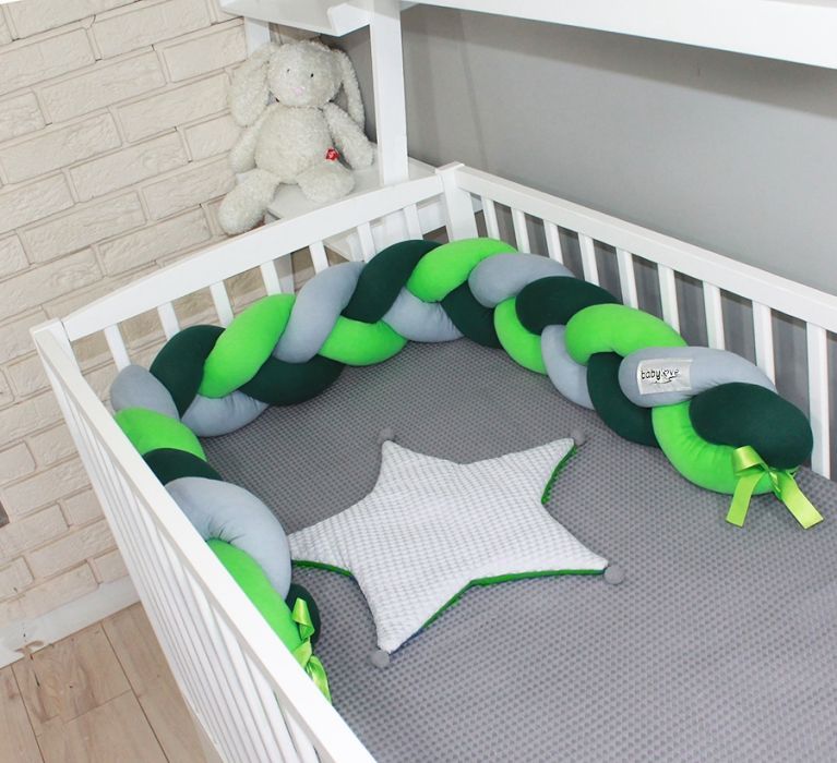 Baby Nellys  Mantinel pletený cop cca 200x18cm, - tm. zelená, zelená, šedá - obrázek 2