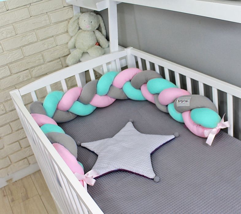 Baby Nellys  Mantinel pletený cop cca 200x18cm, -  šedá, mátová, růžová - obrázek 2