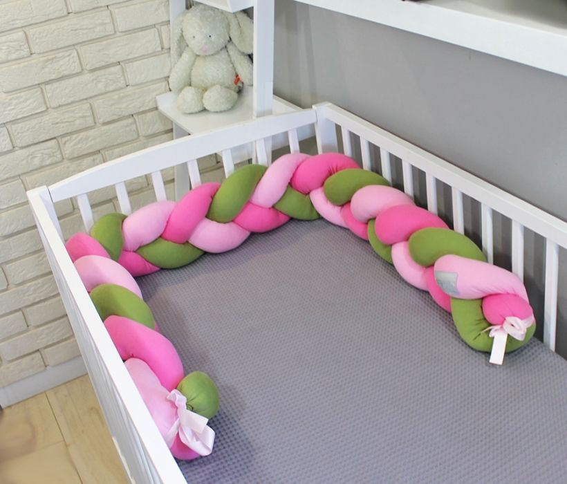 Baby Nellys  Mantinel pletený cop cca 200x18cm, -  zelená, sv. růžová, růžová - obrázek 2