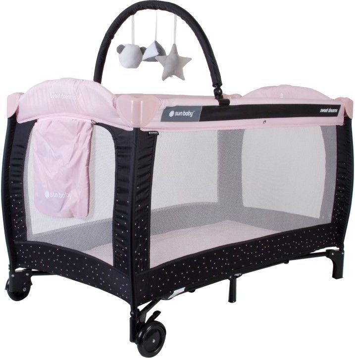 Cestovní postýlka Sunbaby Sweet dreams s plnou výbavou  růžová - obrázek 1