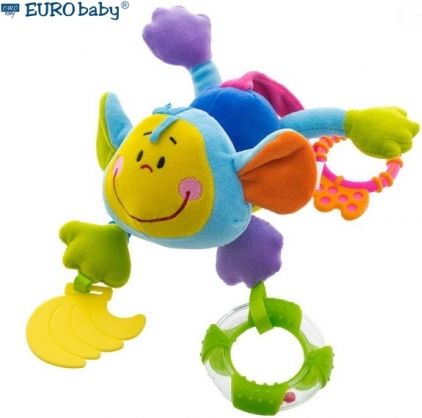Euro Baby Závěsná edukační hračka s chrastítkem a kousátkem - Opice - modrá - obrázek 1