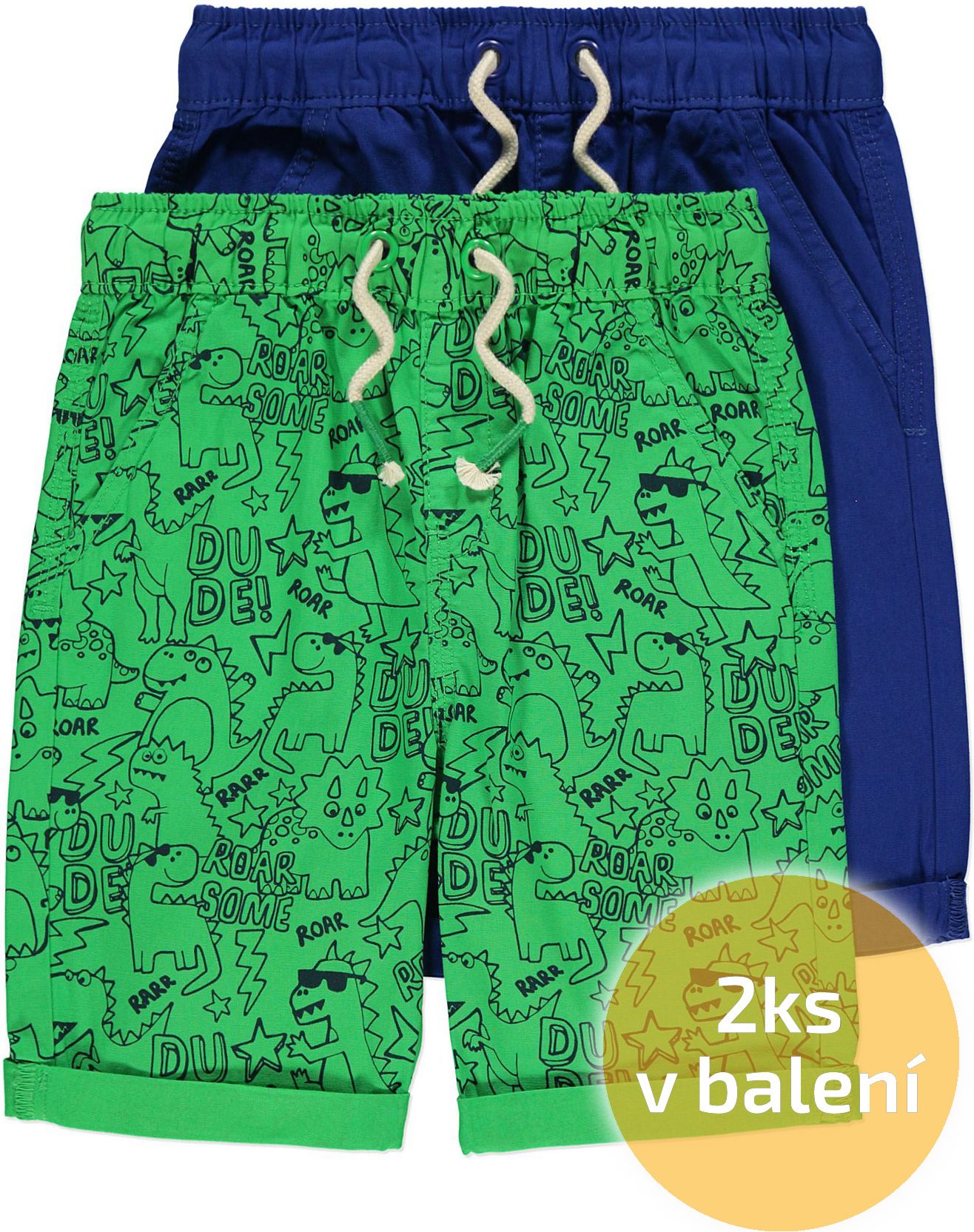 Chlapecké kraťasy GEORGE, 2ks v balení, zelené, modré, motiv dinosaurus Velikost: 86 - 92cm (1.5 - 2 roky) - obrázek 1