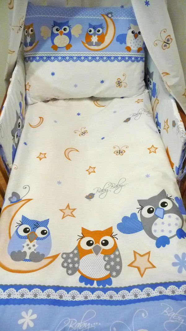 SDS Povlečení do postýlky Sovičky modré Bavlna 90/130, 45/60 cm - obrázek 1