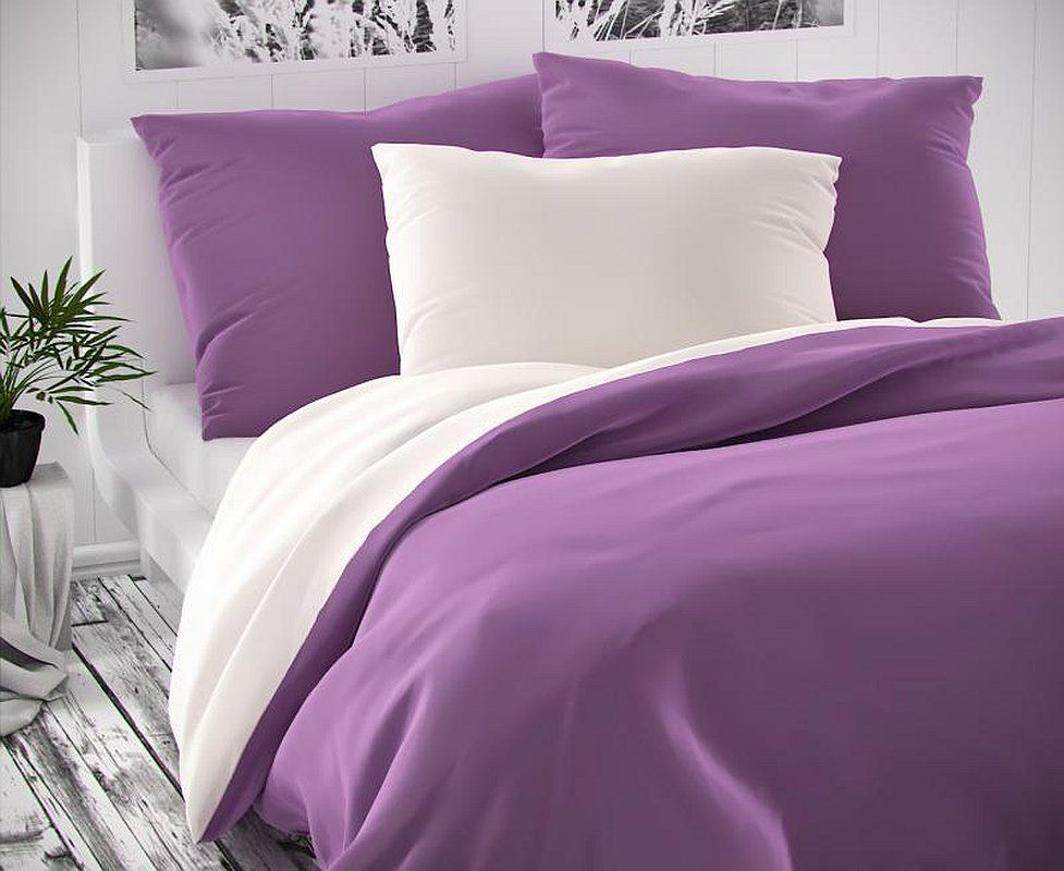 Kvalitex satén povlečení bílé-fialové 220/200, 2x70/90 cm - obrázek 1