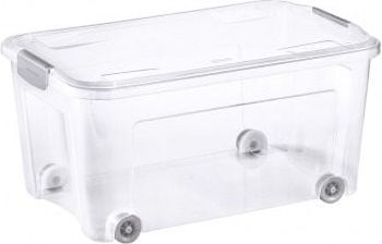 Tontarelli COMBI BOX CLIP 43L s víkem transparent, 59.3X38XH29CM, kolečka, clip stříbrný - obrázek 1