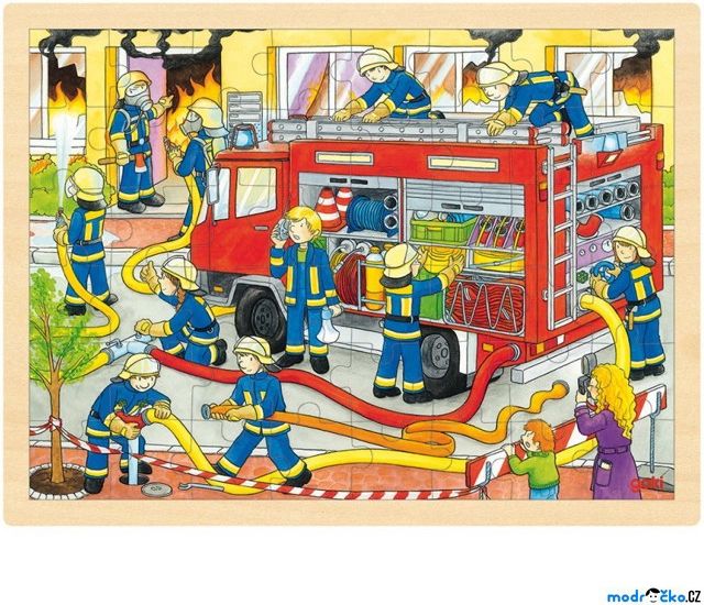 Puzzle na desce - Velké A3, Hasiči, 48ks (Goki) - obrázek 1