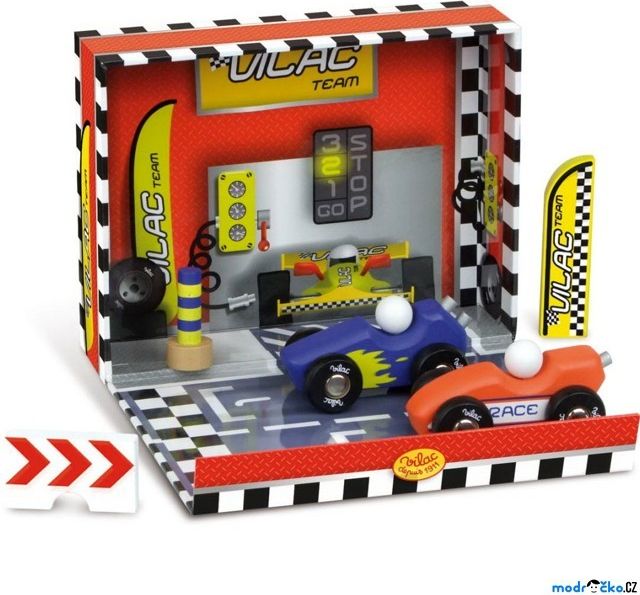 Auto - Set dřevěný v boxu, Závodní dráha (Vilac) - obrázek 1
