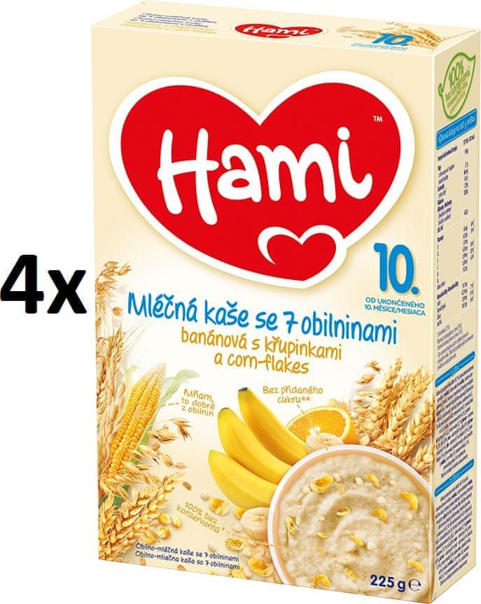 Hami mléčná kaše se 7 obilninami banánová s křupinkami a corn-flakes 4x 225g, 10+ - obrázek 1
