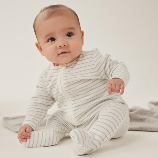 Mori Zip-Up dupačky z organické bavlny a bambusu pruhované Velikost: NB - obrázek 1