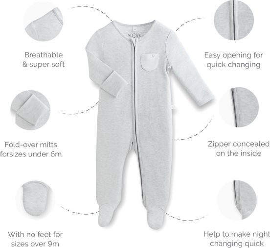 Mori Zip-Up dupačky z organické bavlny a bambusu pruhované Velikost: NB - obrázek 3