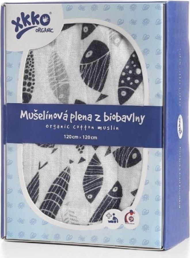 KIKKO Mušelínové pleny z biobavlny Silver fish - obrázek 1