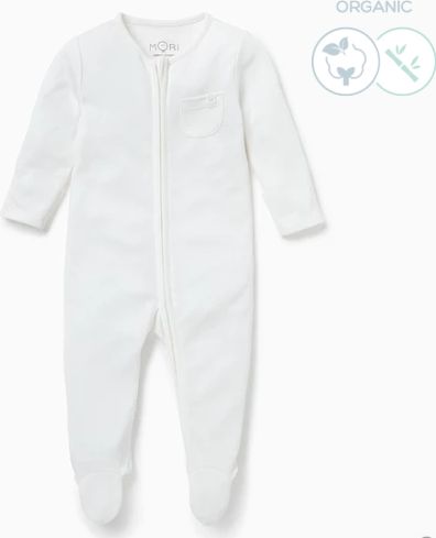 Mori Zip-Up dupačky z organické bavlny a bambusu bílé Velikost: 9 - 12 m - obrázek 1