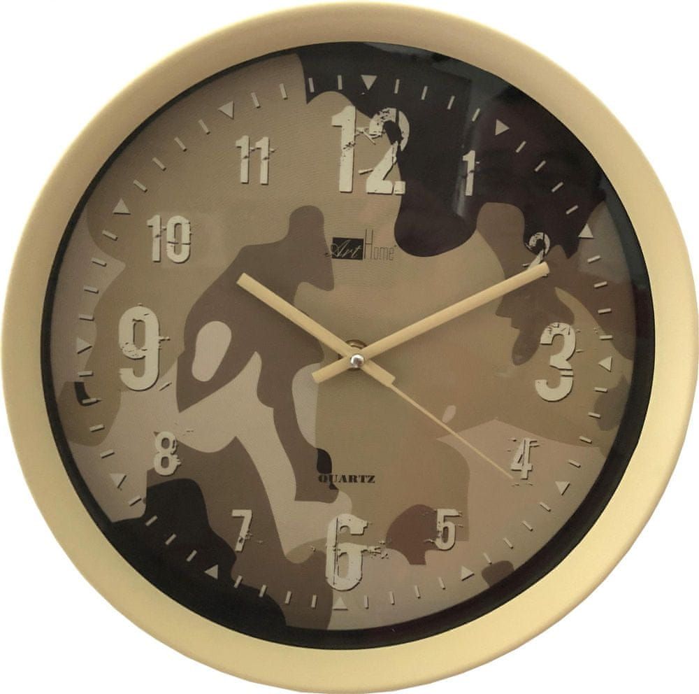 DUE ESSE Nástěnné hodiny Art Home maskovací vzor 28 cm, pískové - obrázek 1