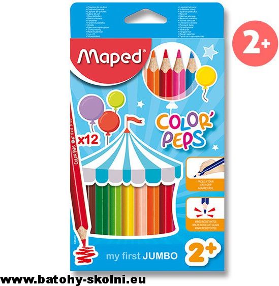 Trojhranné silné pastelky Maped 12 barev Color´Peps Jumbo - obrázek 2