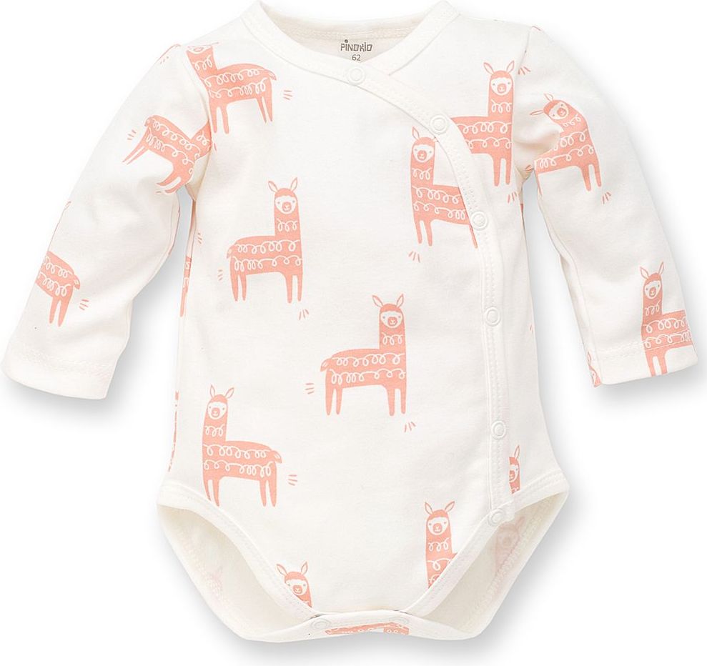 PINOKIO dětské zavinovací body Happy Llama 56 bílá - obrázek 1